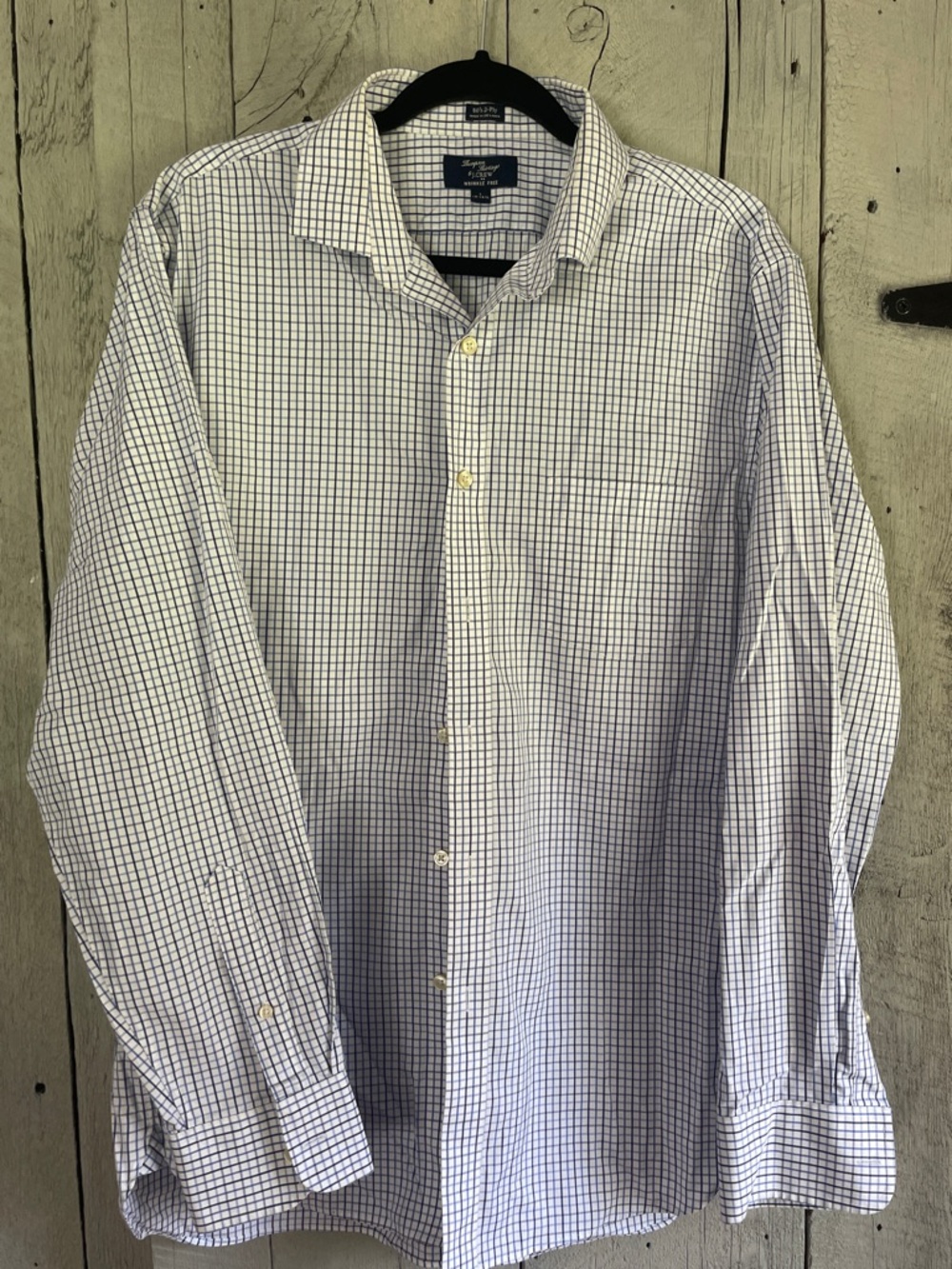 J. Crew White and Blue Checked Dress Shirt